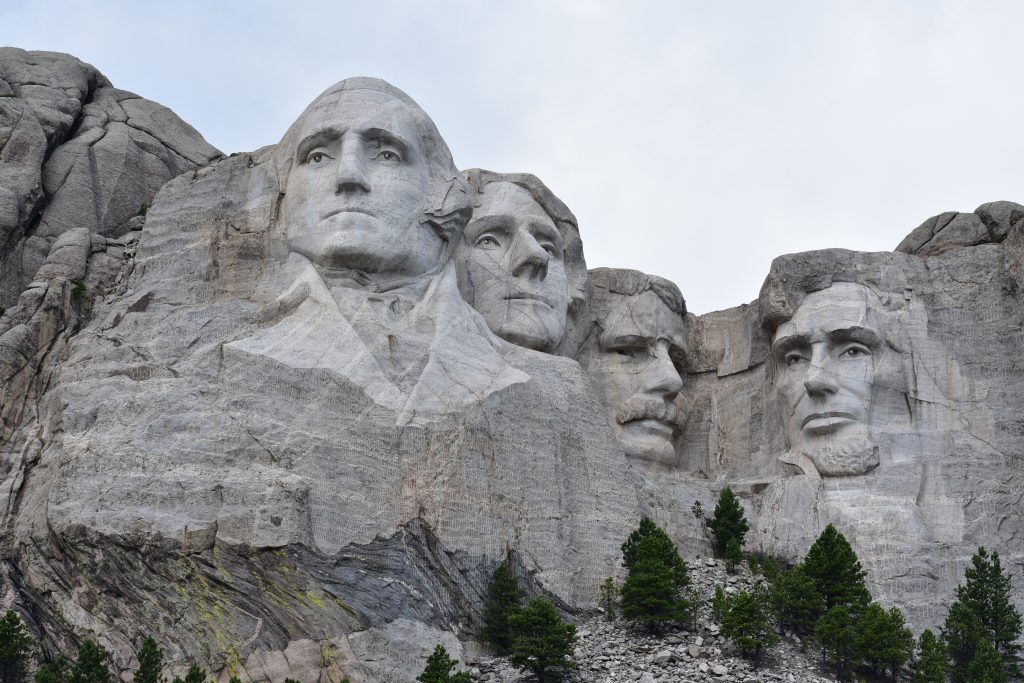 Mt Rushmore: carvings of US presidents